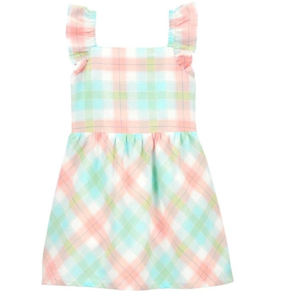 Toddler Girls Carter's 100% Cotton Plaid Flutter Dress Size 4T Pastels NWT